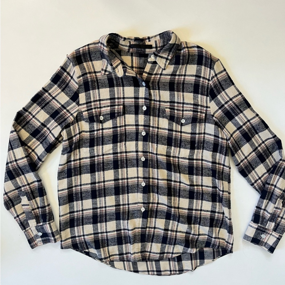 Jenni Kayne Boyfriend Cream Plaid Flannel Shirt Large